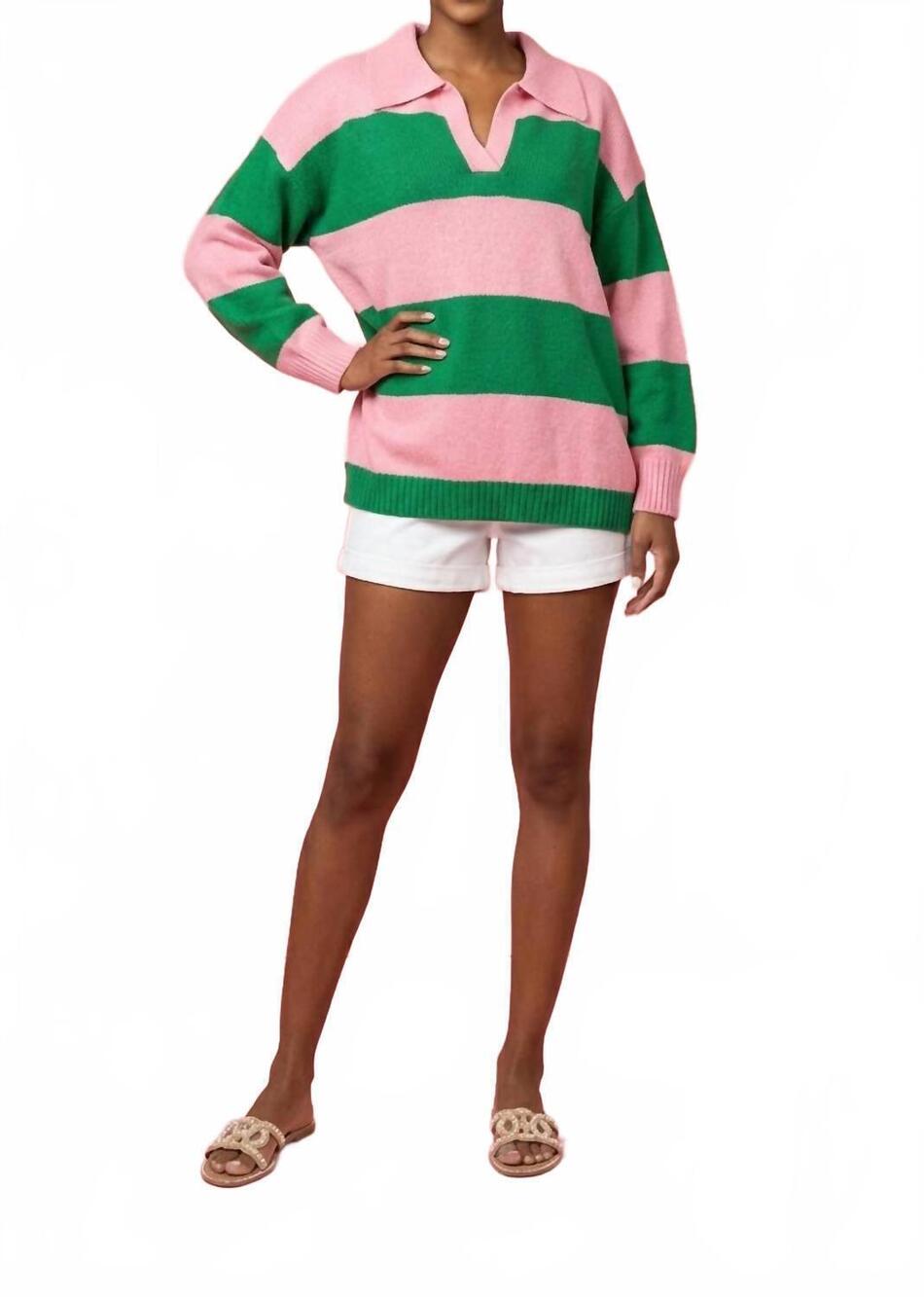 NEW HAPTICS relaxed fit stripe sweater in pink and green